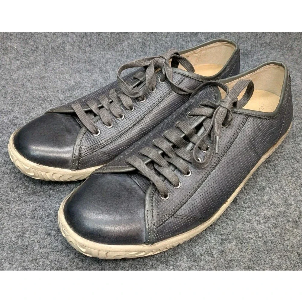 John Varvatos USA Mens 11M Black Leather Low Top Sneakers Casual Lace Up Shoes